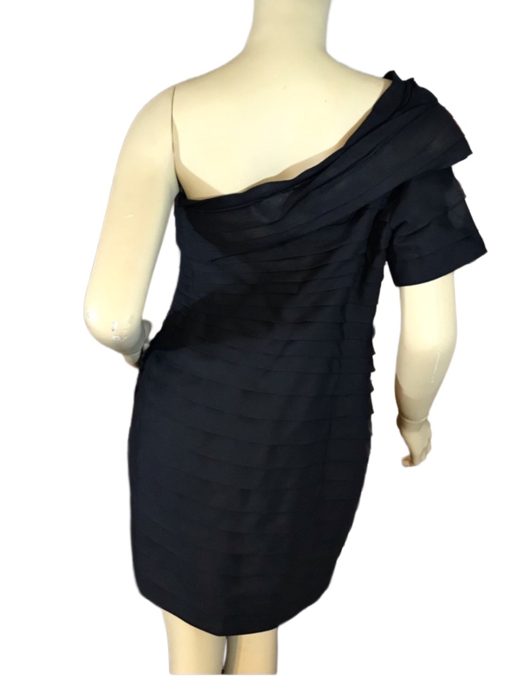 FUMBLIN' FOE ANTHROPOLOGIE BLACK TIERED ONE SHOULDER COCKTAIL DRESS NWT (M) - Picture 3 of 13